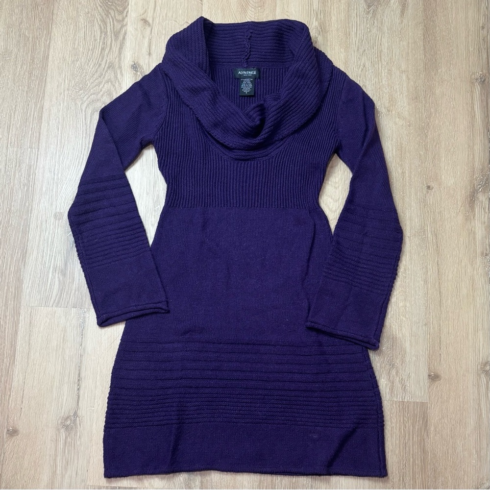 Alyn Paige Purple Cowl Neck Sweater Dress Small Long Sleeve Y2K